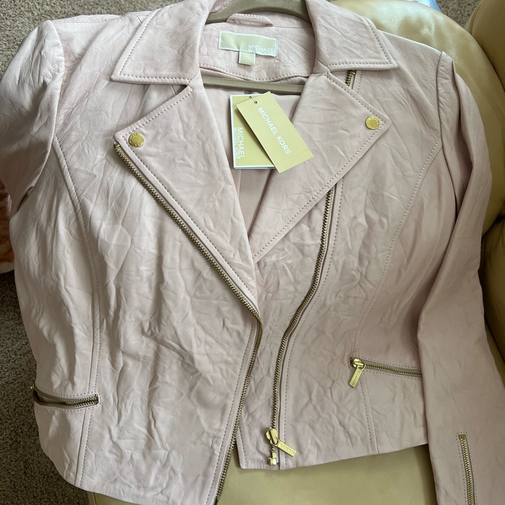 Brand new leather pink Michael Kors leather jacket
